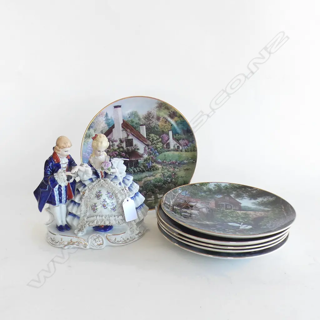 6 FRANKLIN MINT PLATES 205mm dia + DRESDEN STYLE COUPLE Image 1++