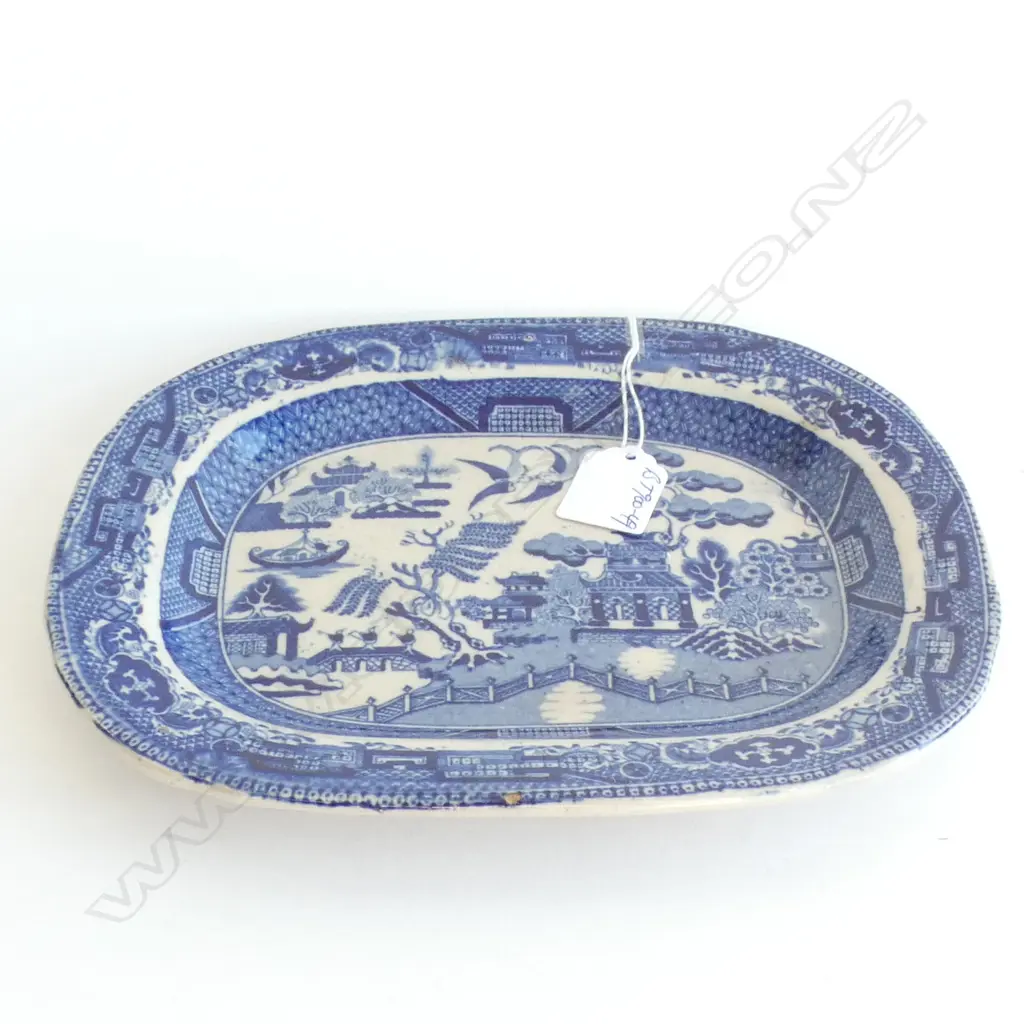 VICTORIAN SMALL B&W WILLOW PATTERN ASHETTE L.235mm Image 1++