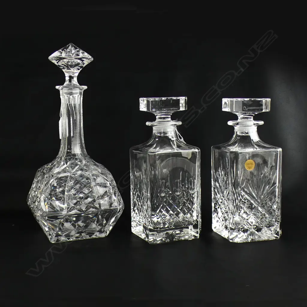 3 CRYSAL DECANTERS; SQUARE PR + OTHER Image 1++