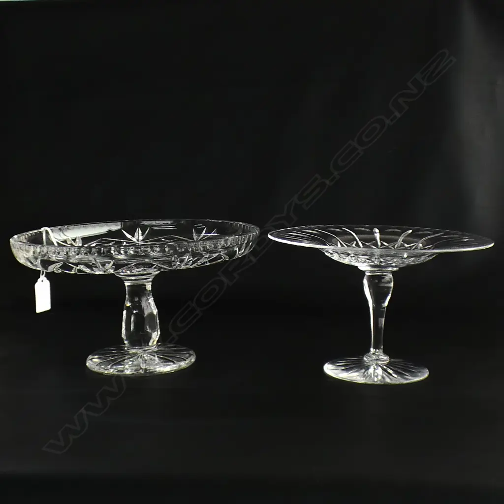2 CUT CRYSTAL FOOTED PLATE CAKE STANDS DIA 235 & 205MM Image 1++