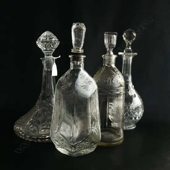 VICTORIAN GLASS SHIPS DECANTER AND 3 OTHERS