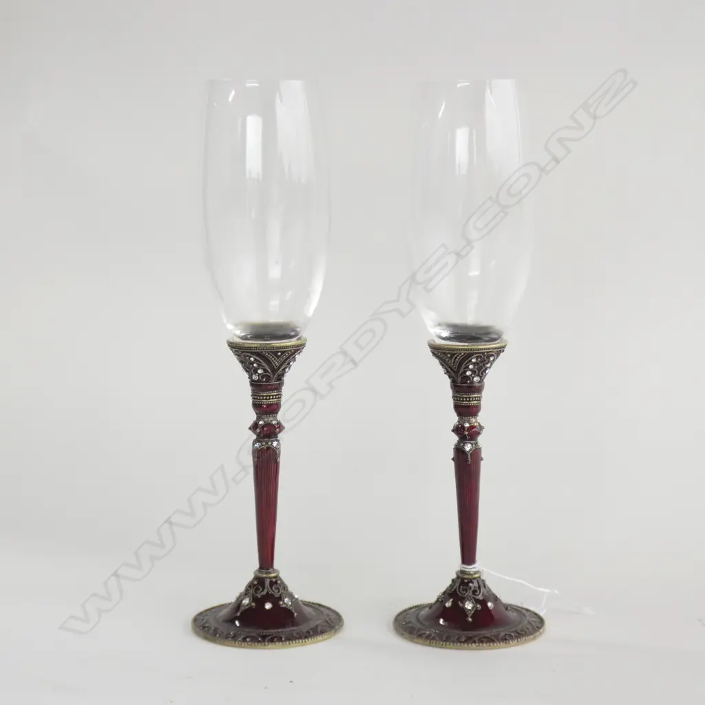 PR CHAMPAGNE FLUTES WITH ENAMELLED & BEADED STEMS  Image 1++