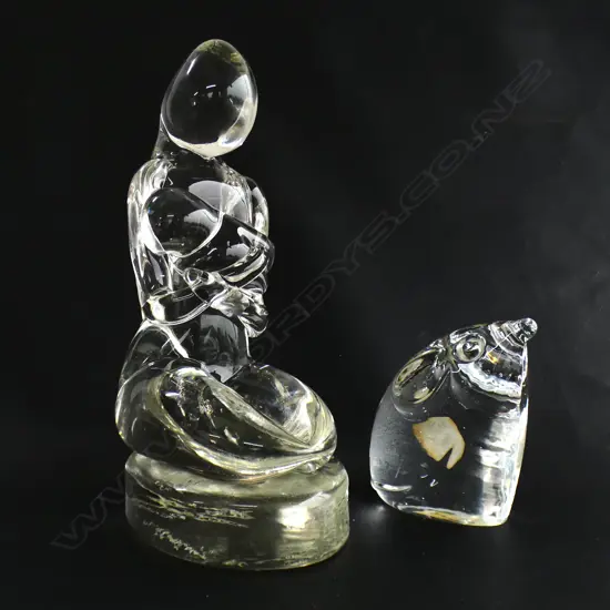 MURANO GLASS MOTHER & CHILD - SIGNATURE ETCHED TO BASE + MURANO 1987 (H 200MM)+ SASAKI CRYSTAL MOUSE (H 85MM)