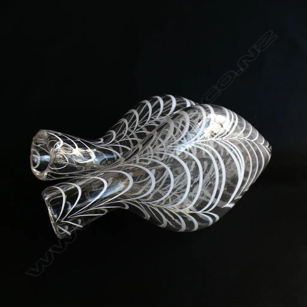 VICTORIAN HAND BLOWN NAILSEA GLASS WHITE SWIRL DOUBLE FLASK L 220MM Image 1++