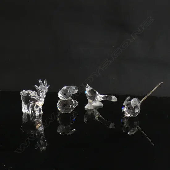 4 SM SWAROVSKI CRYSTAL ANIMALS; MOUSE, RABBIT, GOAT & GOOSE (L 45MM) EACH IN ORIGINAL BOX