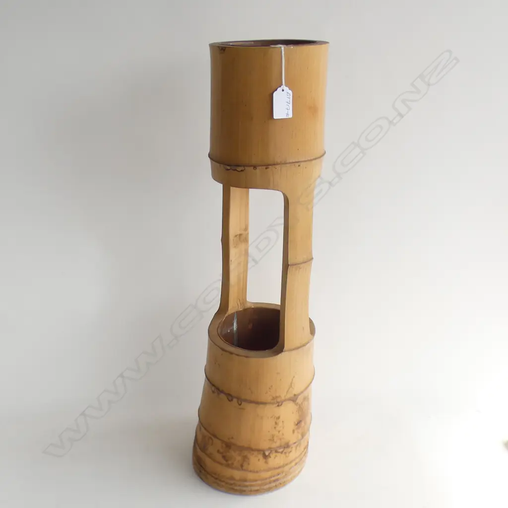 OLD JAPANESE TALL BAMBOO VASE COPPER LININGS H.620mm Image 1++