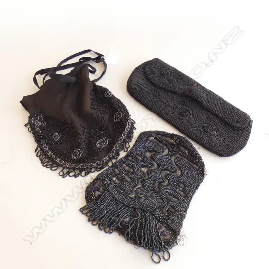 3 VINTAGE BLACK BEADED PURSES ##RTV##
