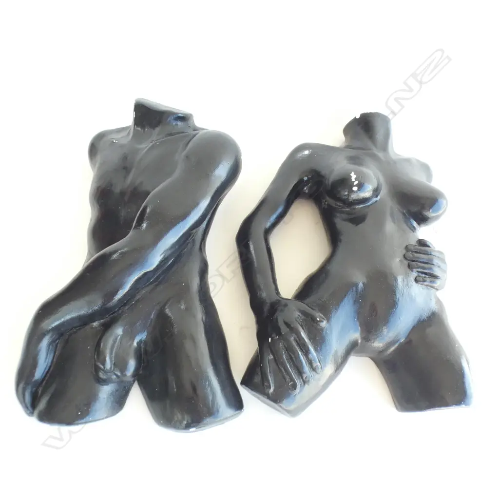 PR HAGEN MOFFITT CAST PLASTER BLACK PAINTED NUDES H.370mm  Image 1++