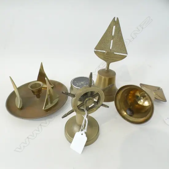 BRASS NAUTICAL THEMED BELLS /CANDLESTICK + COMPASSES GLASS A/F H 200 MM 