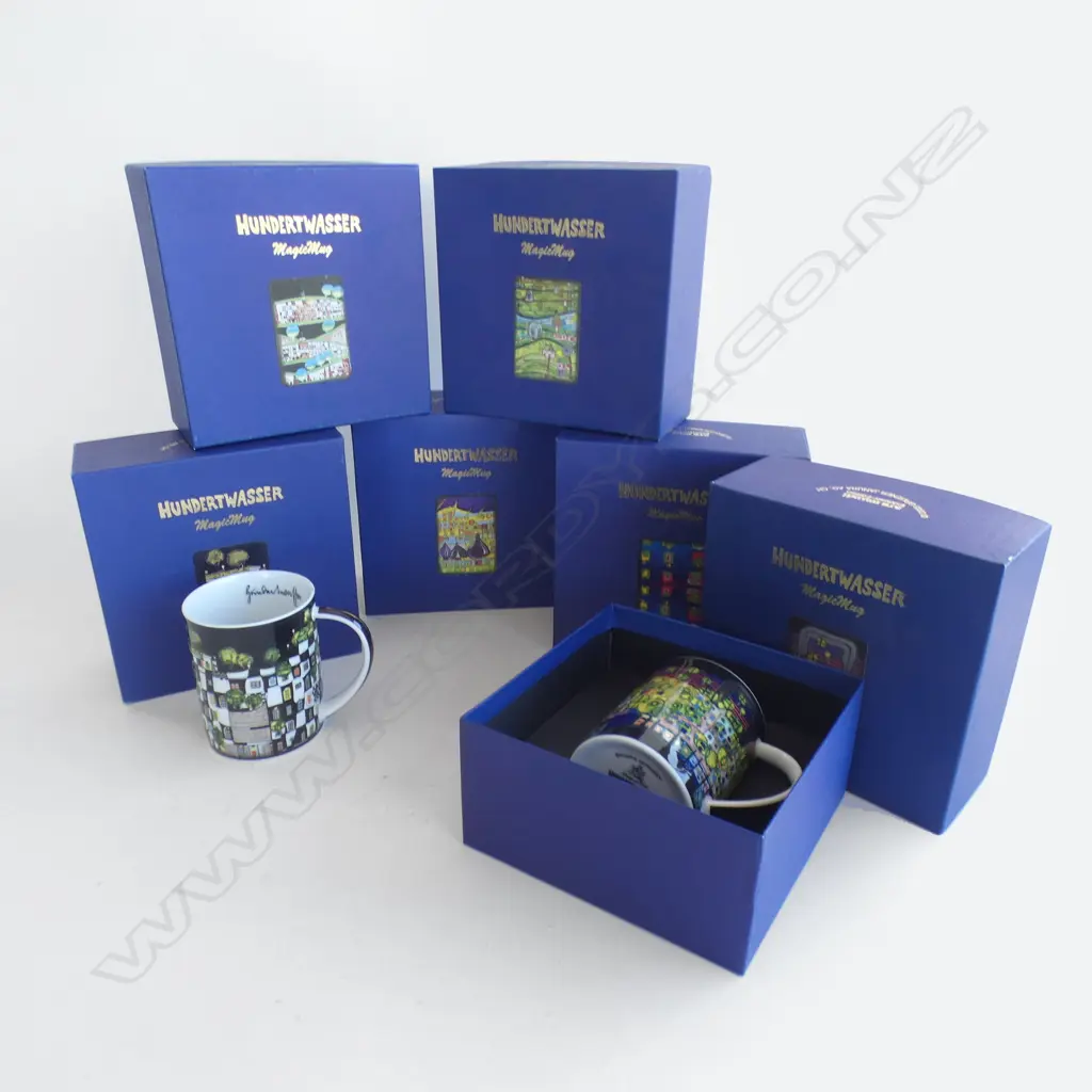 SIX HUNDERTWASSER MAGIC MUGS (H90MM)- EACH IN ORIGINAL BOX  Image 1++