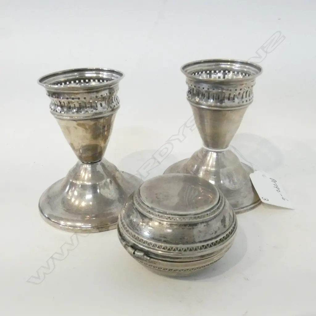  TWO PAIR OF SILVER CANDLE HOLDERS Image 1++