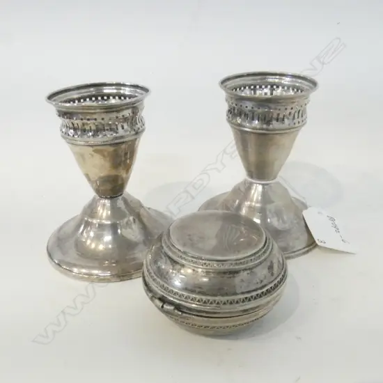  TWO PAIR OF SILVER CANDLE HOLDERS