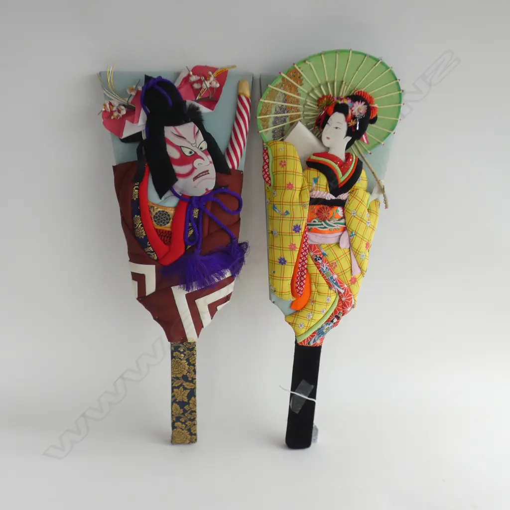 2 JAPANESE HAND HELD FABRIC FIGURES H.650mm Image 1++