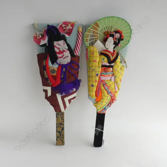 2 JAPANESE HAND HELD FABRIC FIGURES H.650mm