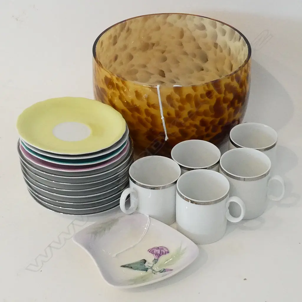 7 THOMAS DEMITASSE C/S + 4 OTHER + 2 PCES CARLTON WARE + GLASS VASE 185mm dia Image 1++