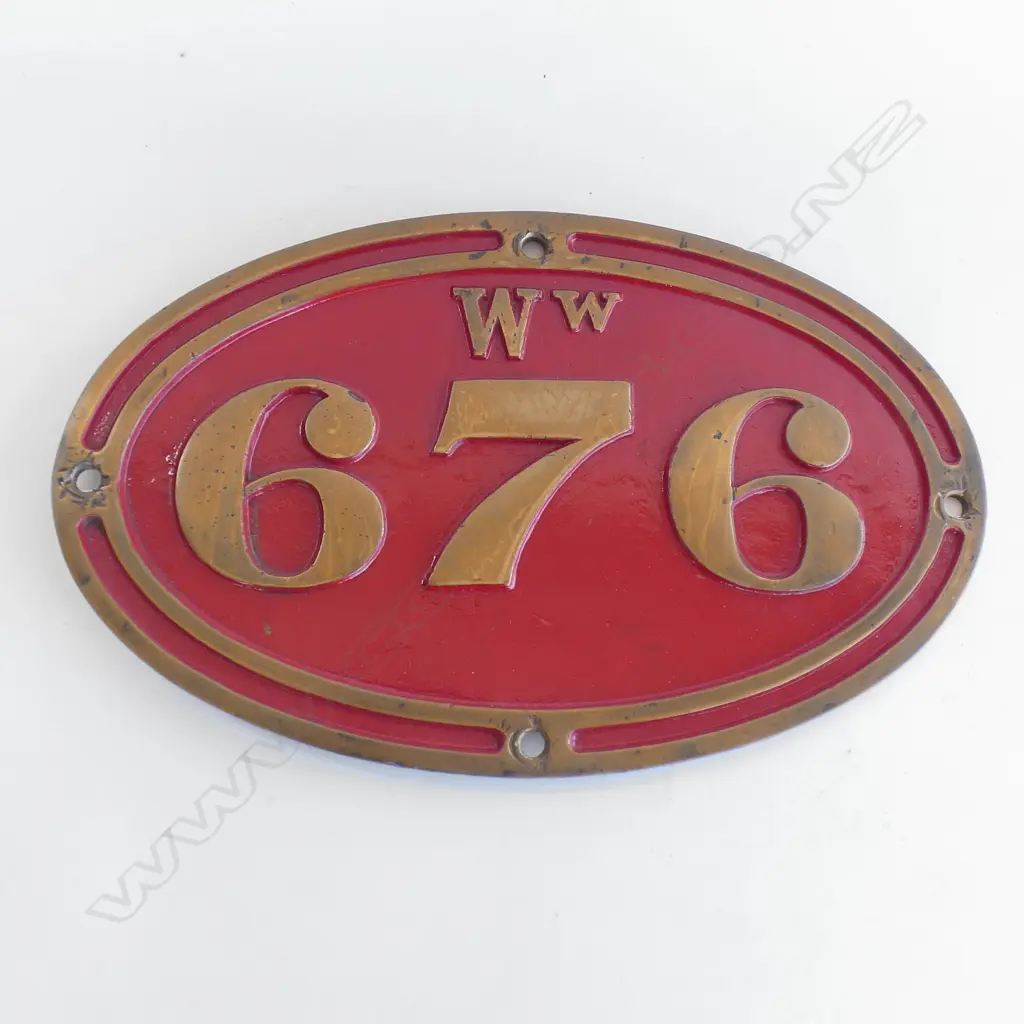 BRONZE & RED ENAMEL OVAL RAIL SIGN '676' 420x260mm Image 1++