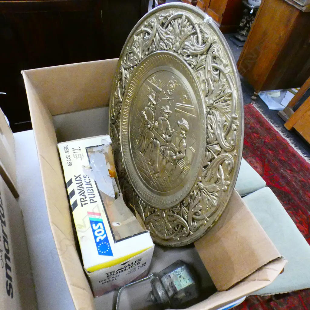 PLASTIC TOY TRUCK. BRASS EMBOSSED PLAQUE + OLD SOAP DISPENCER Image 1++