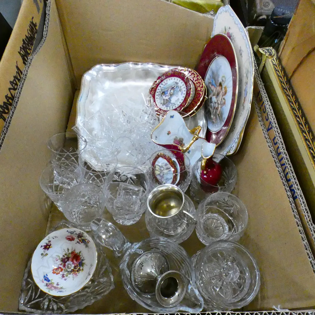 BOX LOT ASST. CRYSTAL, LIMOGES, EP ETC Image 1++