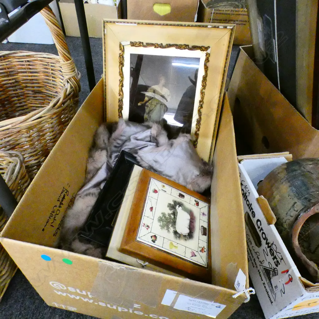 BOX LOT PRINTS, FUR, RUG ETC Image 1++