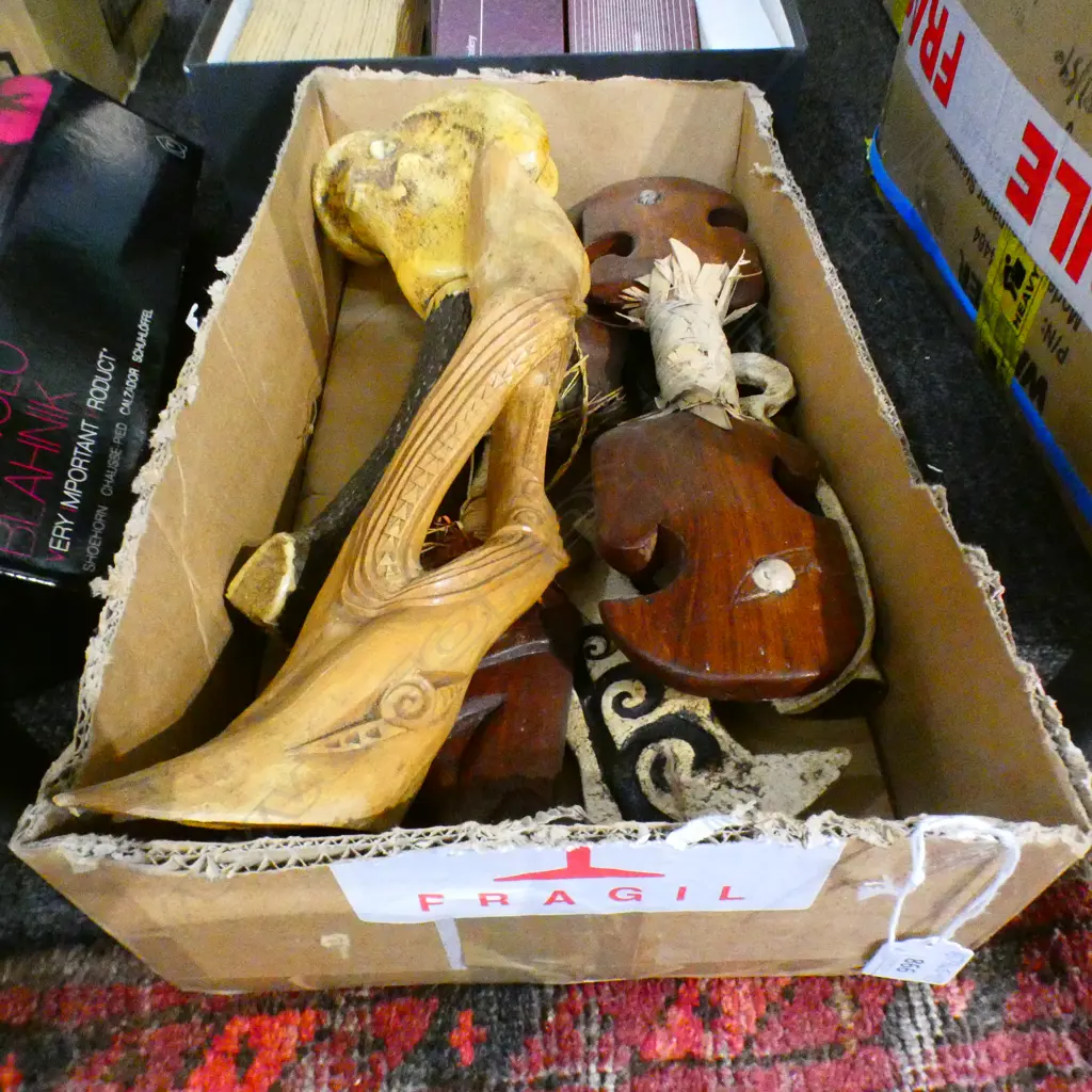 SIX CARVED TRIBAL ITEMS BONE AND ANTLER CLUB  Image 1++