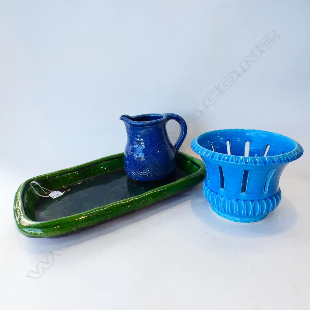TONY SLY GREEN RECTANGULAR PLATTER 410x265mm & JUG + CANDLE HOLDER Image 1++