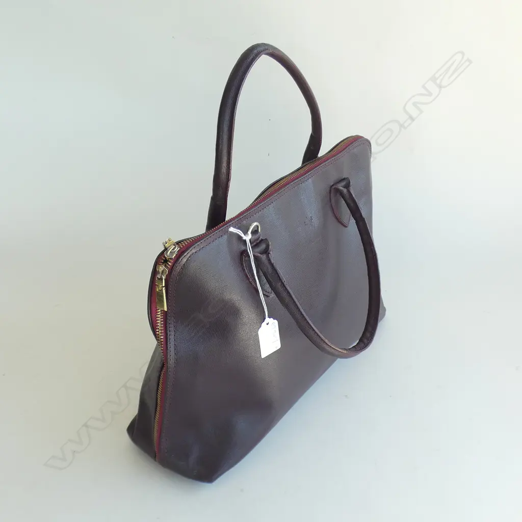ITALIAN MAROON LEATHER HAND BAG W.380mm Image 1++