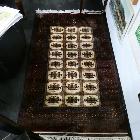 BROWN GEOMETRIC PATTERN HAND KNOTTED SILK RUG A/F