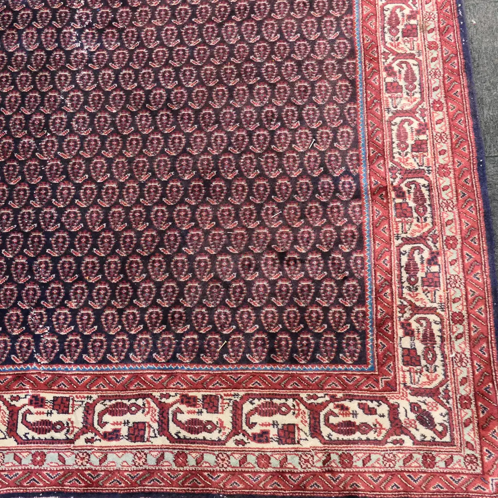 LGE HAND KNOTTED PERSIAN CARPET w OLD MAPLE & Co RETAILER'S LABEL. (AF)... Image 1++