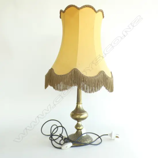 VINTAGE BRASS LAMP w. TASSELED SHADE H.645mm