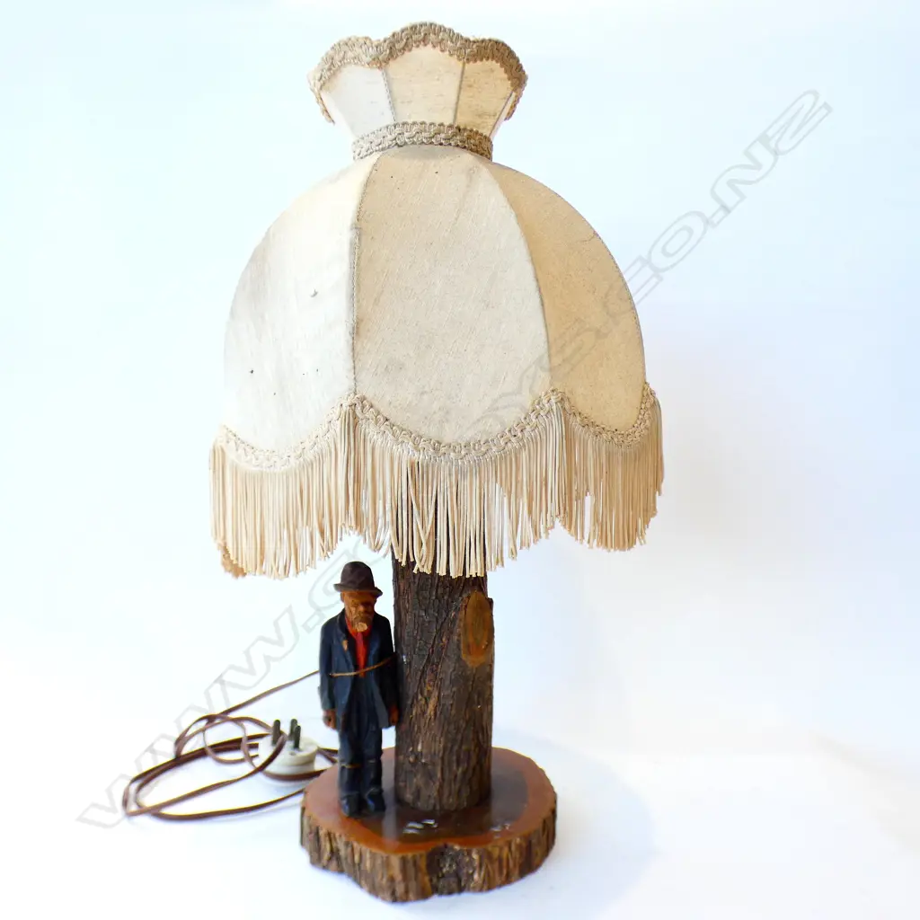 CARVED WOODEN VINTAGE LAMP H.450mm Image 1++