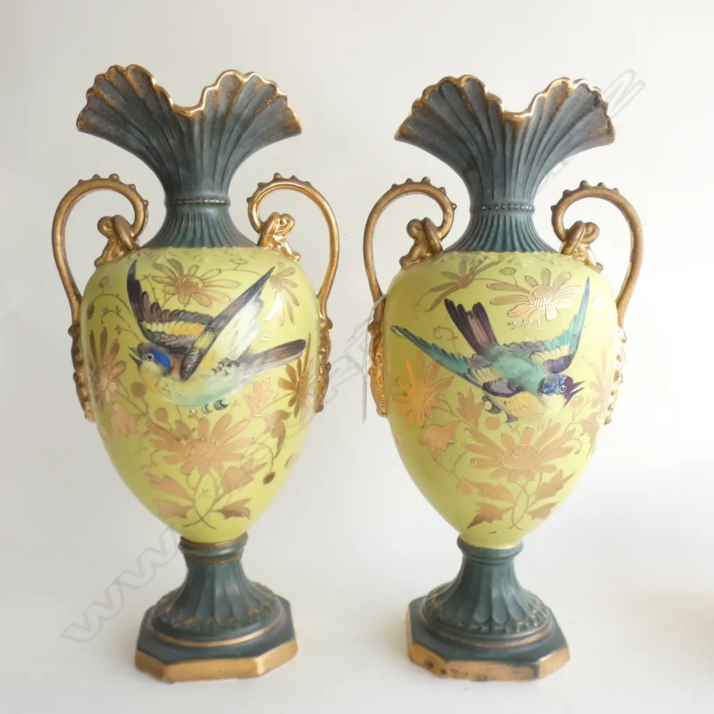 PR HAND PAINTED YELLOW VICTORIAN VASES H.400mm Image 1++
