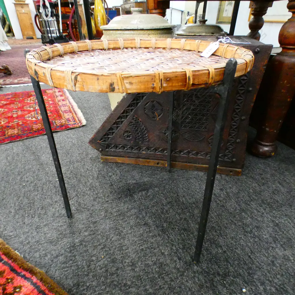 JOHN CHRICHTON WOVEN CANE (AF) & METAL SIDE TABLE 360mm dia H.375mm Image 1++