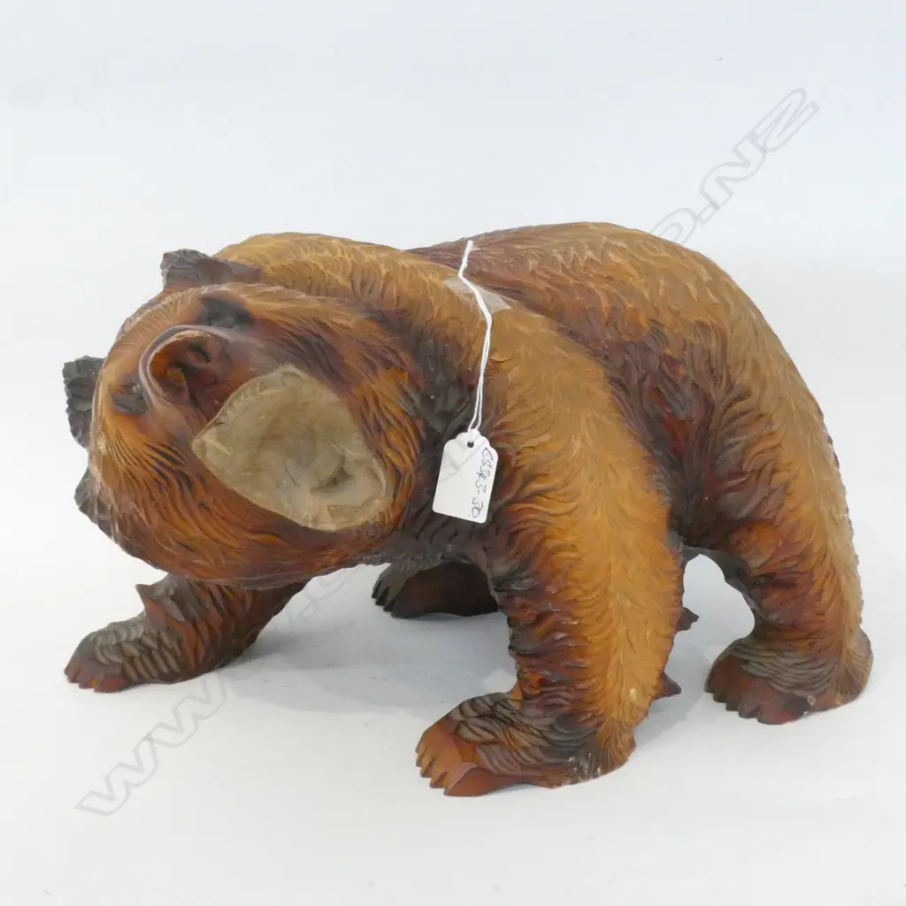 VINTAGE CARVED JAPANESE BEAR OPEN SNARLING MOUTH L.400mm Image 1++