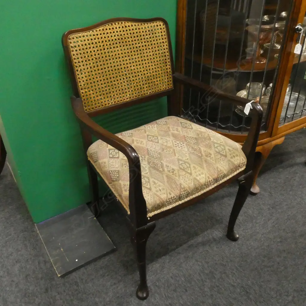 MAHOGANY CABRIOLE LEG CANE BACK CARVER CHAIR  Image 1++