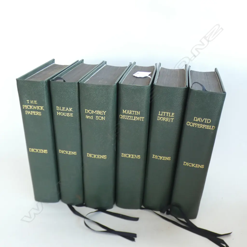 SET 6 DICKENS BOOKS GREEN LEATHER BOUND by Chapman & Hall Image 1++