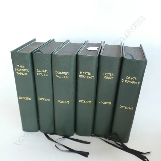 SET 6 DICKENS BOOKS GREEN LEATHER BOUND by Chapman & Hall