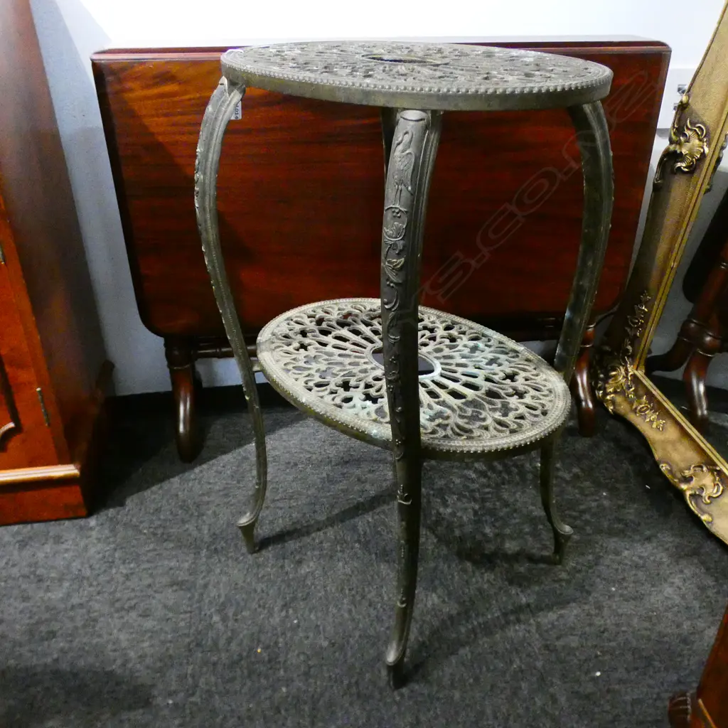 VINTAGE OVAL BRASS 2 TIER STAND H.740mm Image 1++