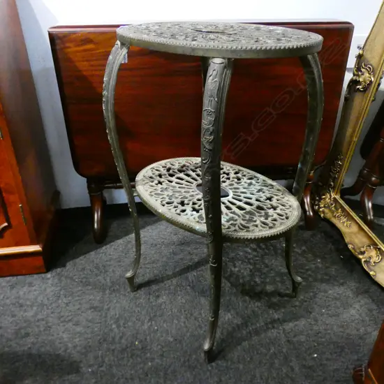 VINTAGE OVAL BRASS 2 TIER STAND H.740mm