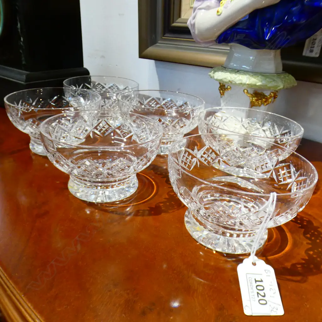 6 STUART CUT CRYSTAL DESSERT BOWLS ONE A/F Image 1++