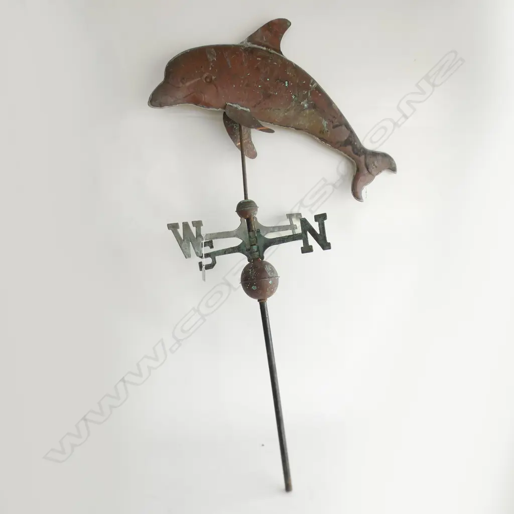 VINTAGE COPPER DOLPHIN WEATHER VANE H.1180mm Image 1++