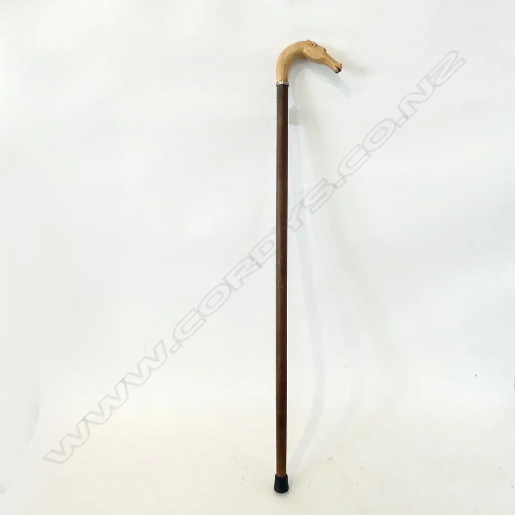 VINTAGE WALKING STICK w. HORSE HANDLE L.840mm Image 1++