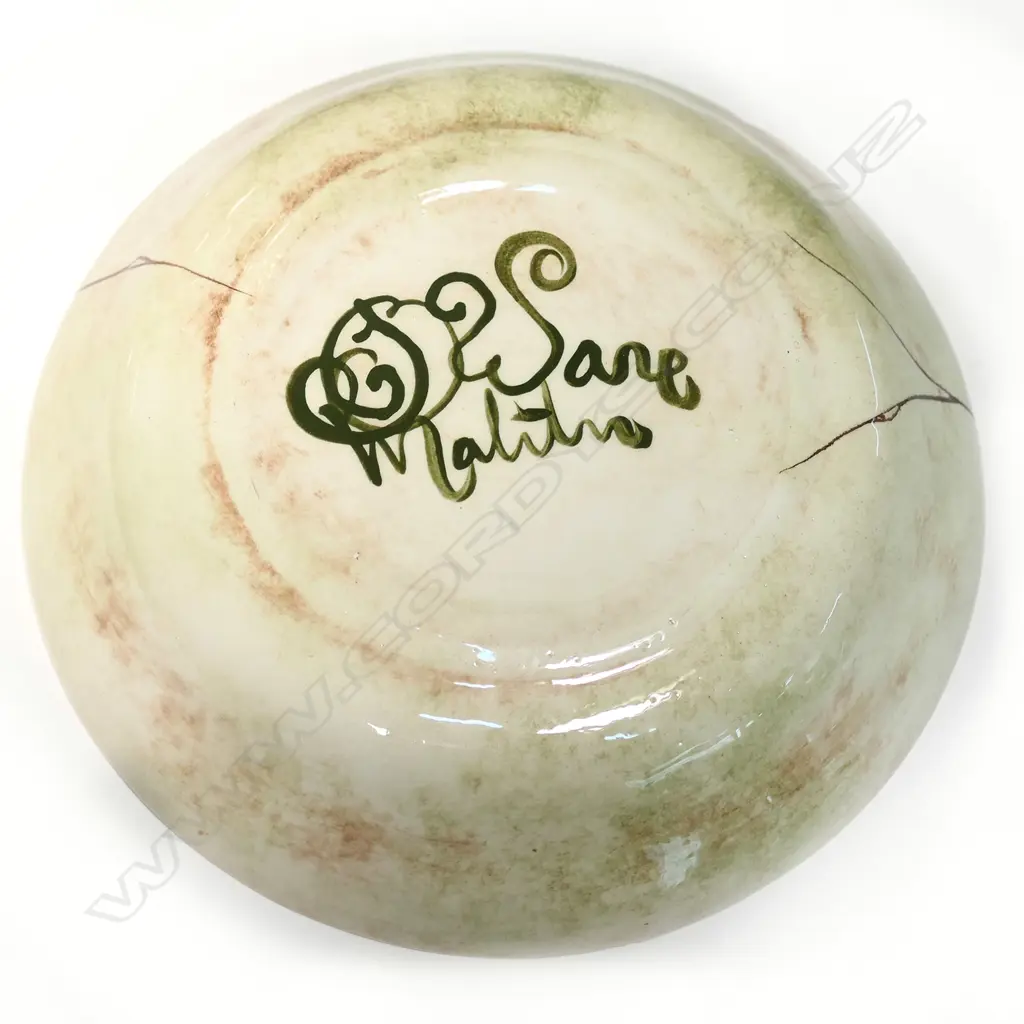 DESIGNER CERAMIC 'MALIBU B WARE' MOSS GREEN DINNER SERVICE, BY BRENDA HOLZKE, (some faults, one bowl missing) Image 1++