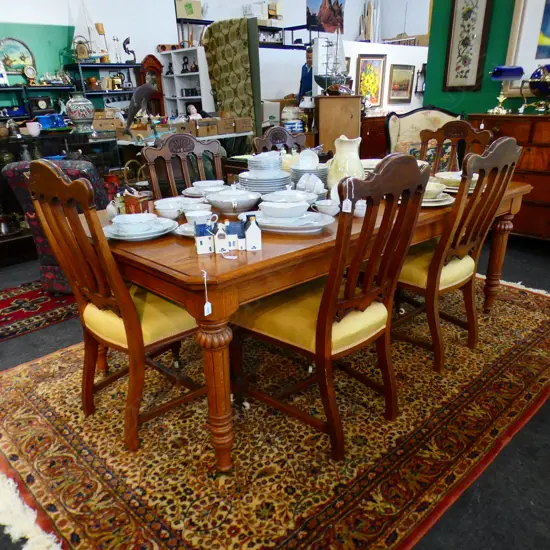 LARGE OAK DINING TABLE 2120x1125mm + 6 CHAIRS