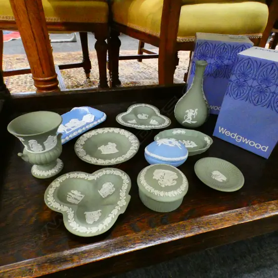 ASSORTED BLUE & GREEN WEDGWOOD JASPERWARE (BOXED & UNBOXED)