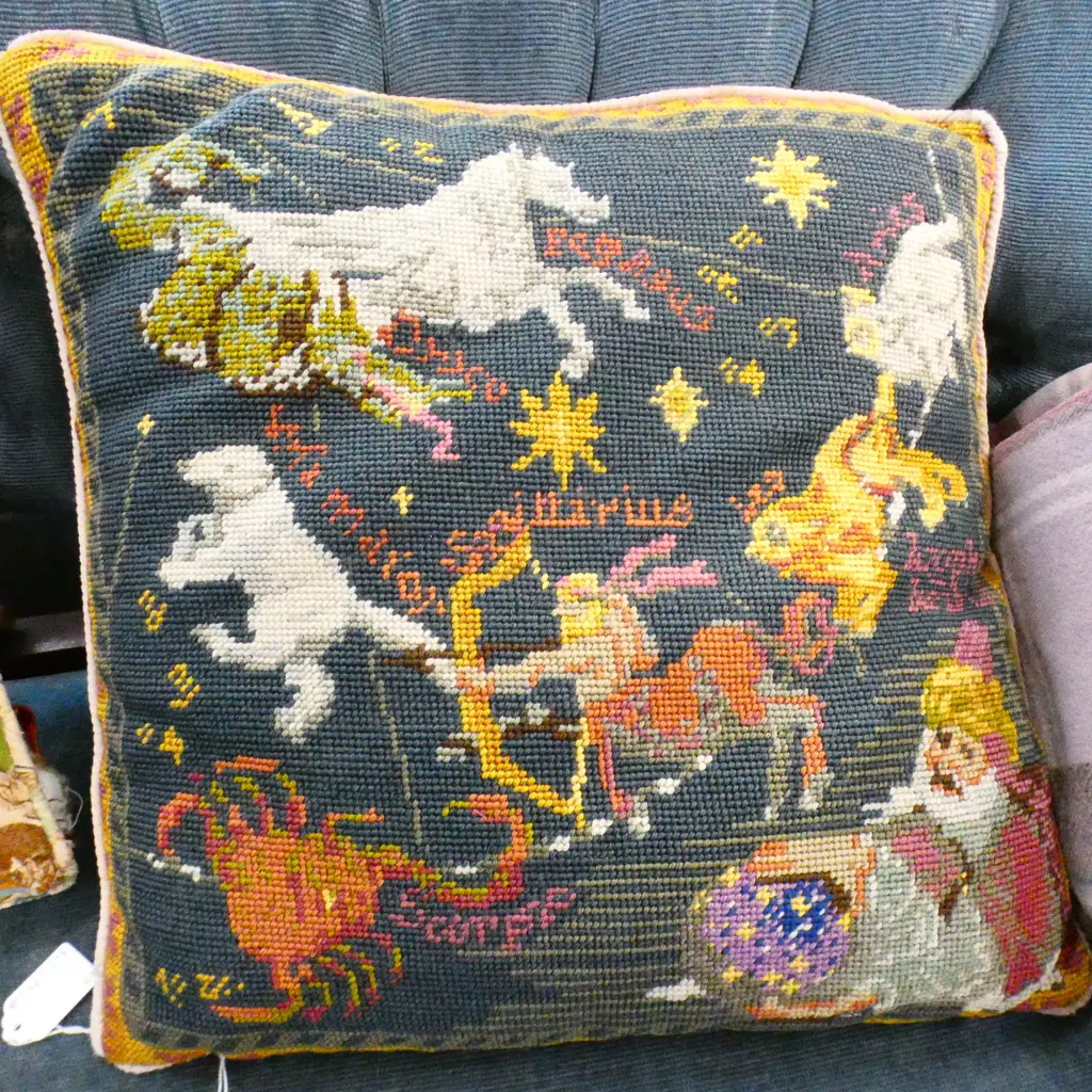 2 SQUARE NEEDLEWORK CUSHIONS Image 1++