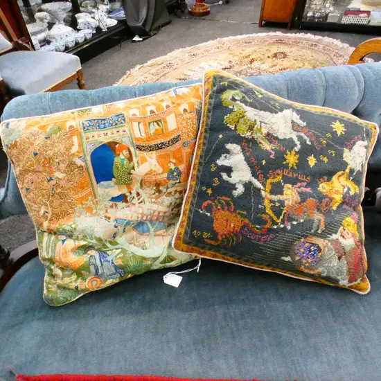 2 SQUARE NEEDLEWORK CUSHIONS