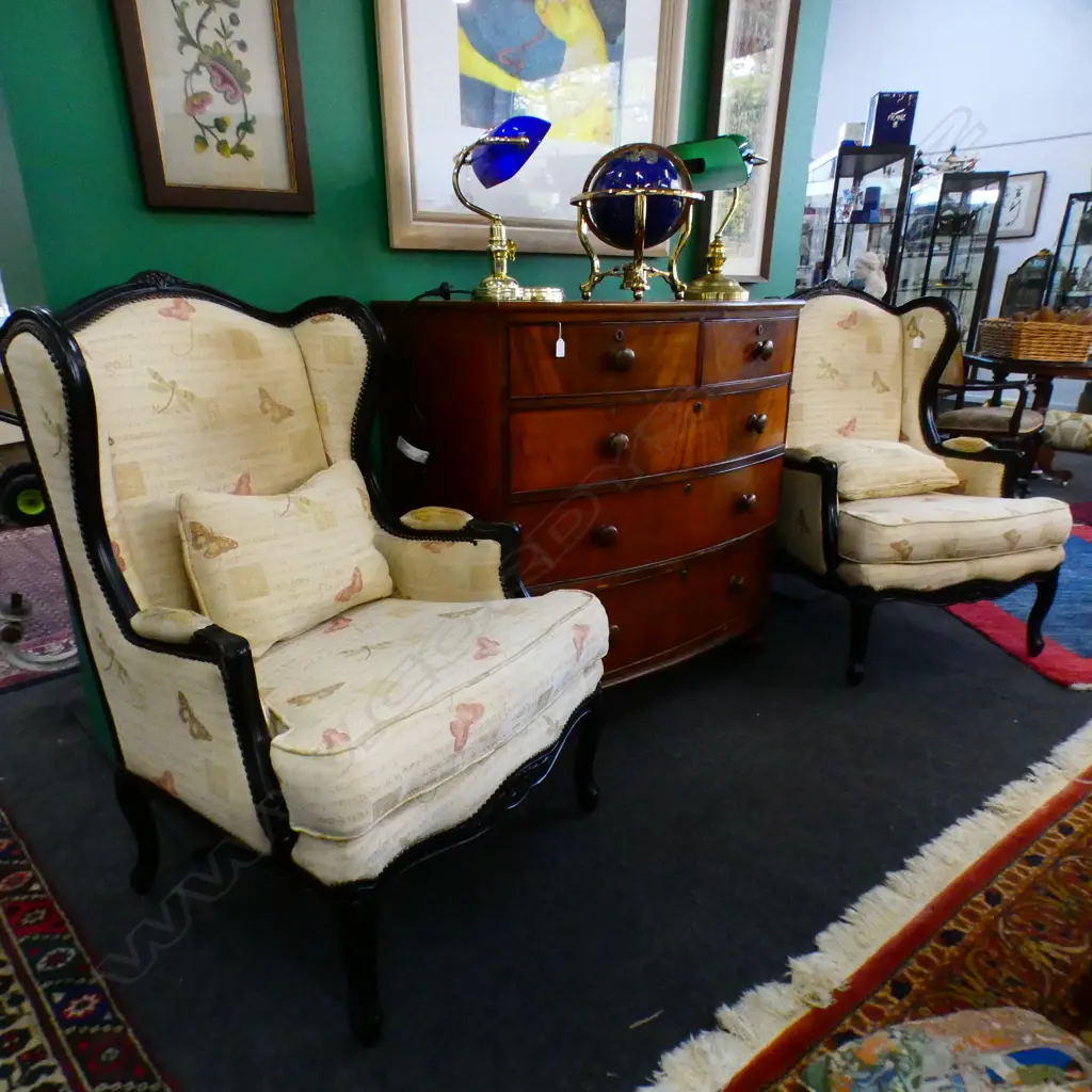 PR FRENCH STYLE UPHOLSTERED ARM CHAIRS (ARMS WORN) Image 1++