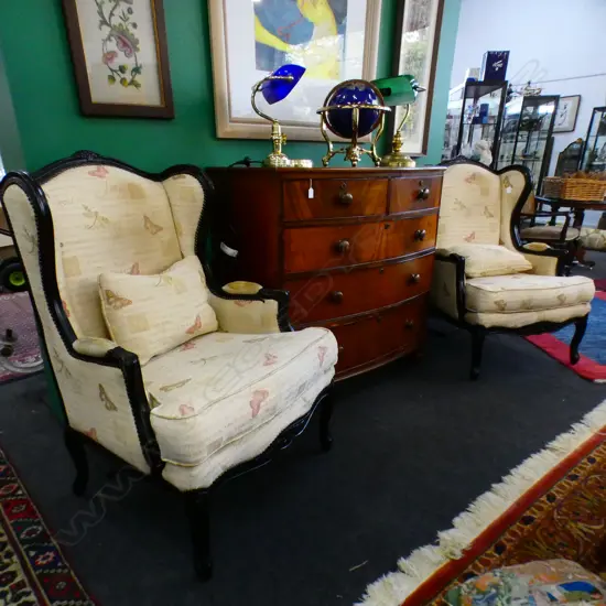 PR FRENCH STYLE UPHOLSTERED ARM CHAIRS (ARMS WORN)