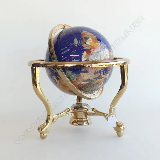 LG BLUE CERAMIC WORLD GLOBE & COMPASS WITH GOLD PLATED STAND H 340MM
