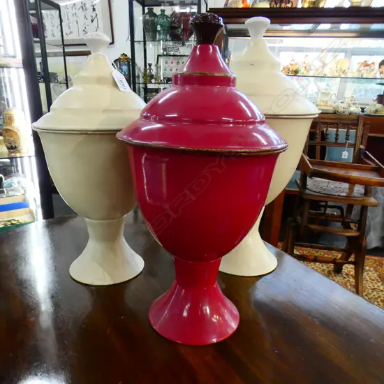 3 DECORATIVE LIDDED CONTAINERS H.410mm